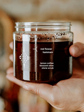 red flower hammam lemon coffee blossom olive stone scrub
